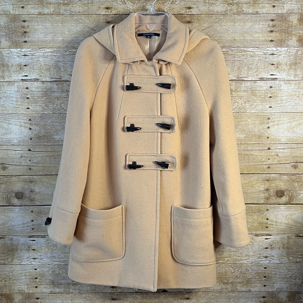 Chadwicks Coat Raglan Camel Beige Golden Removable Hood Button Snaps Size 8P EUC